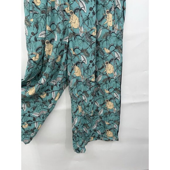 Roller Rabbit Pants Women S Blue Bird Monkey Wildlife Forest Wide Leg Tropical - Picture 6 of 7